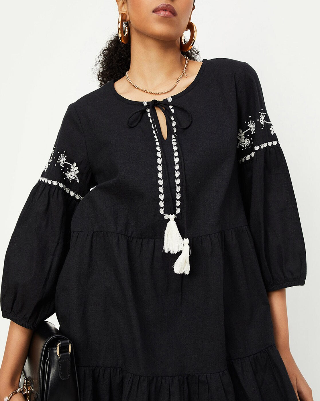 Embroidered Tunic with Neck Tie-Up