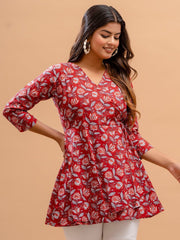 Floral Printed V-Neck Pure Cotton A-Line Kurti