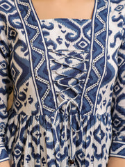 Women Blue Ikat Printed Pure Cotton A-line Tops