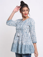 Floral Printed Tie-Up Neck Tie-Up Detail Cotton Tunic