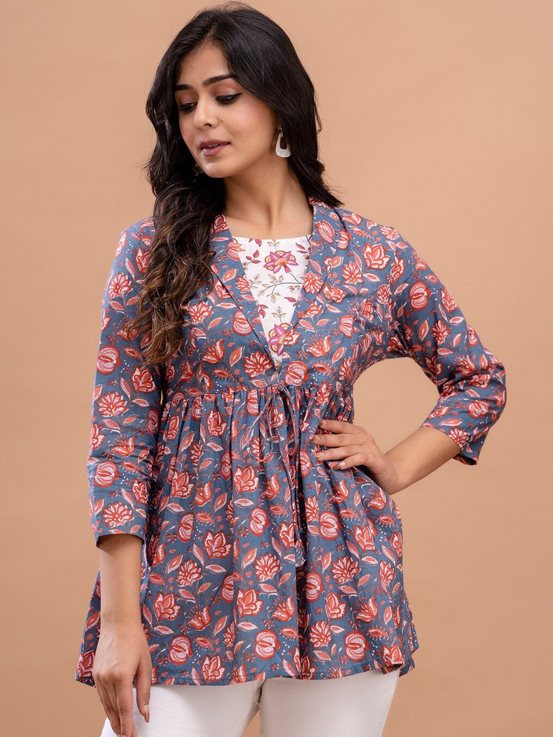 Floral Printed Pure Cotton A Line Kurti