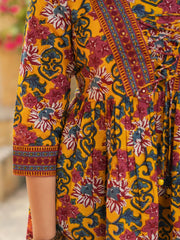 Women Mustard Floral Printed Pure Cotton Empire Tops
