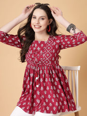 Women Print Cinched Waist Top