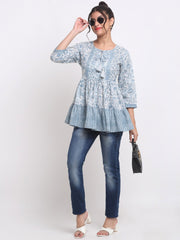 Floral Printed Tie-Up Neck Tie-Up Detail Cotton Tunic