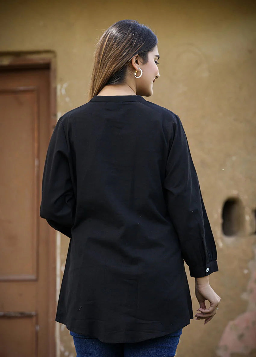 Black Printex Cotton Tunic Top