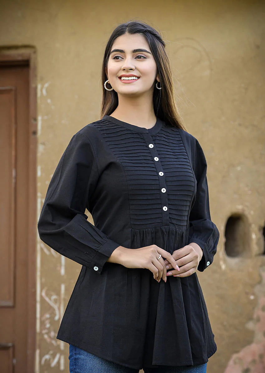 Black Printex Cotton Tunic Top