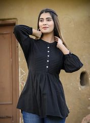 Black Printex Cotton Tunic Top
