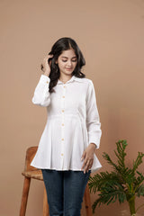 Weavllite White Cotton Solid Tunic