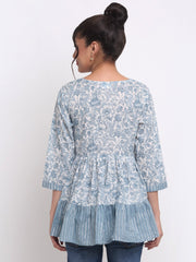 Floral Printed Tie-Up Neck Tie-Up Detail Cotton Tunic